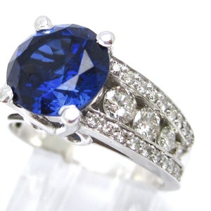 4.55tw ROUND cut medium blue SAPPHIRE & Diamonds engagement ring SA2400