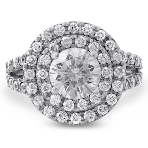 Round cut antique style double halo split shank diamond engagement ring R181 image 1