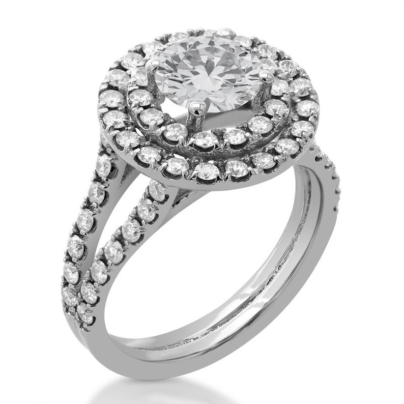 Round cut antique style double halo split shank diamond engagement ring R181 image 5