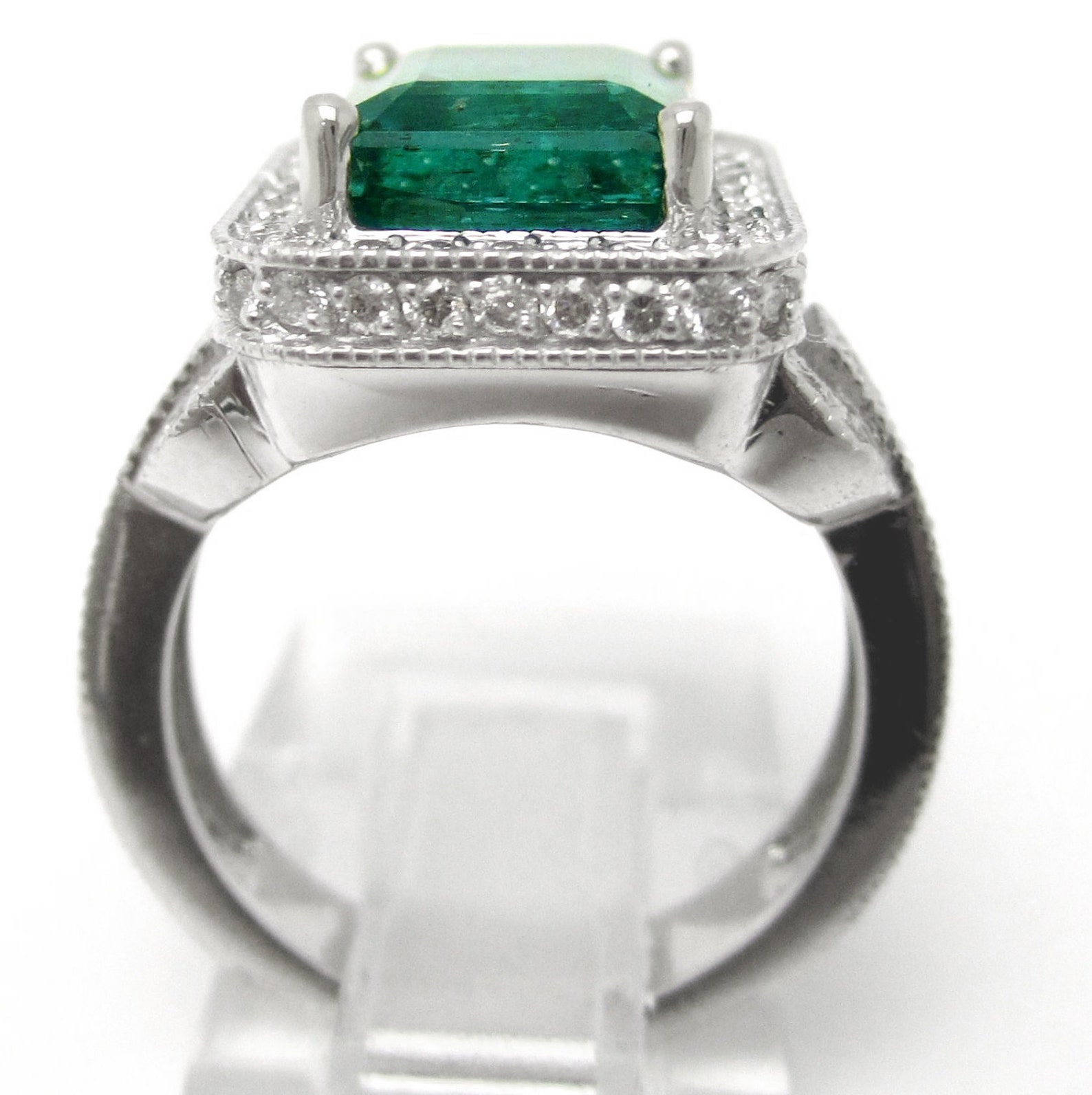 Antique Style EMERALD Cut Emerald & Diamonds Engagement Ring - Etsy