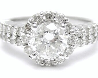 1.59ctw round cut prong set diamond engagement ring 14k white gold