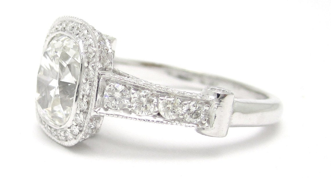 2.45ctw Cushion Cut Bezel Set Antique Style Diamond Engagement Etsy