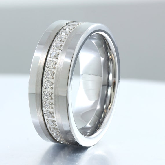 Men s High Quality Tungsten Carbide and CZ Eternity Wedding Band