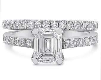 1.40ctw EMERALD cut novo inspired diamond engagement ring and matching wedding band