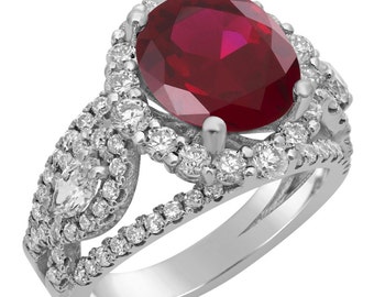 Oval cut rich RED RUBY & Diamonds antique style engagement ring Rub2400