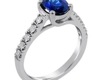 Oval cut medium blue SAPPHIRE & Diamonds engagement ring SA600