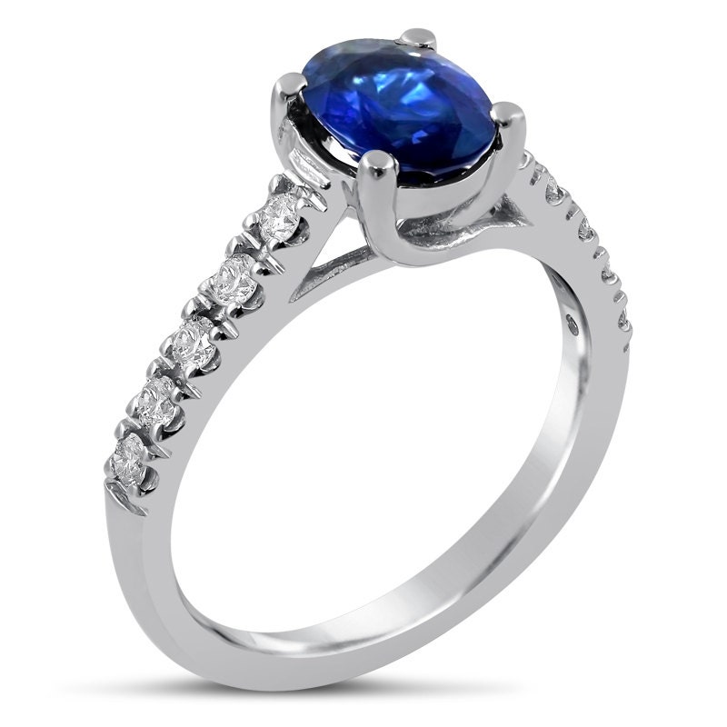 Oval Cut Medium Blue SAPPHIRE & Diamonds Engagement Ring SA600 - Etsy