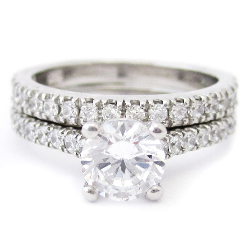 1.45ctw round cut prong set diamond engagement ring and band R180 image 1