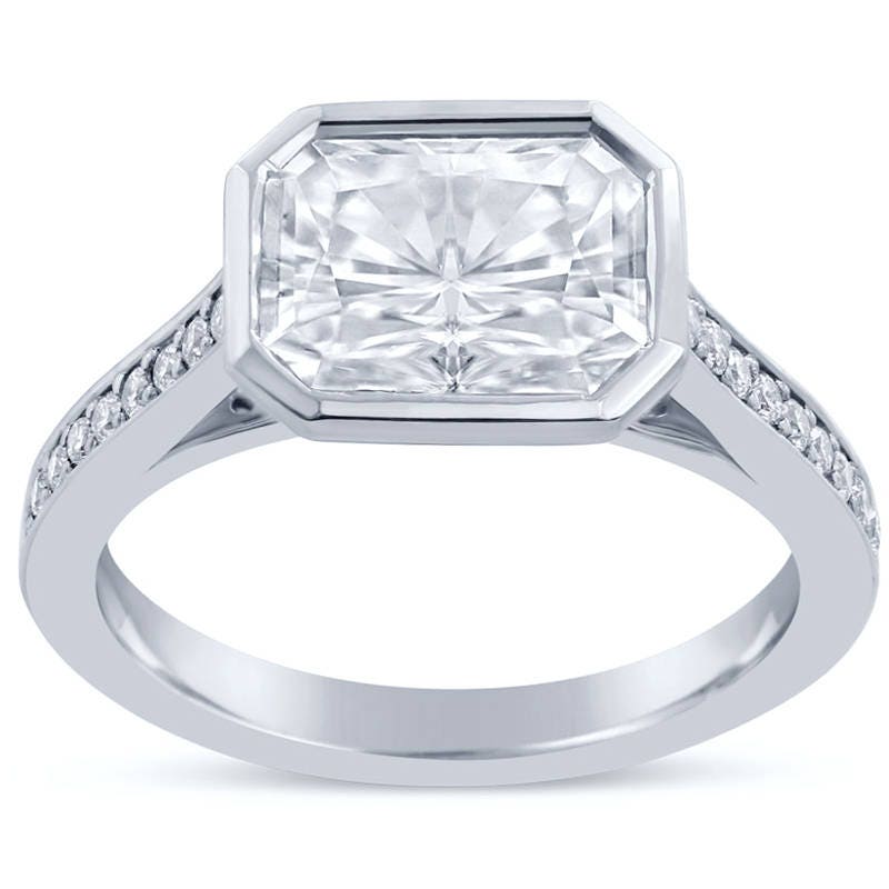 Radiant Bezel Set Diamond Engagement Ring RAD109 - Etsy