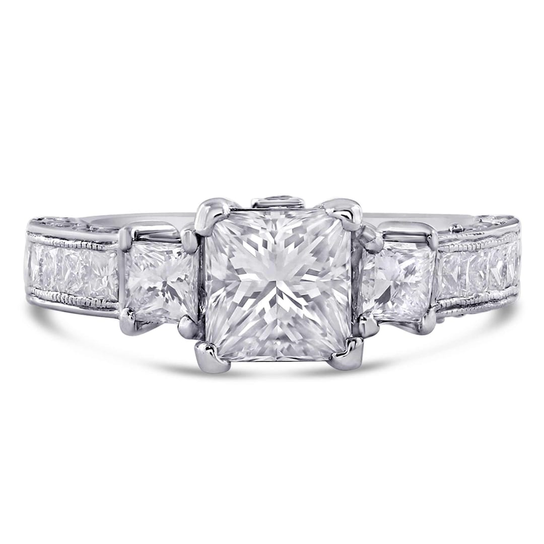 Antique Princess Cut Three Stone Lab Grown Diamond Engagement Ring P36 ...