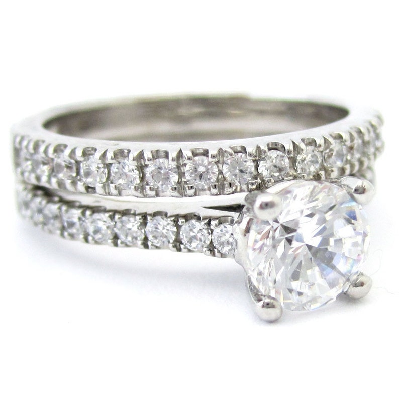 1.45ctw round cut prong set diamond engagement ring and band R180 image 2