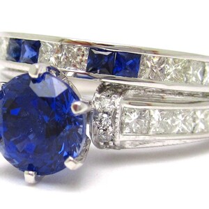 2.97ctw ROUND cutt medium blue SAPPHIRE & Diamonds engagement ring and band SA2100 image 3