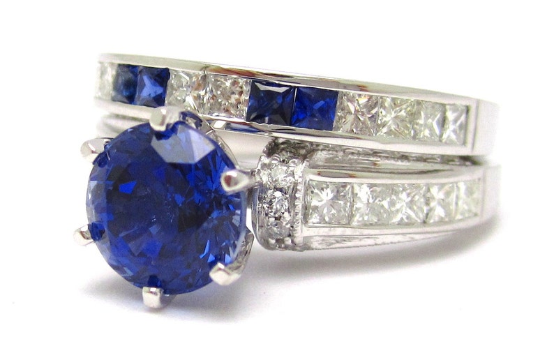 2.97ctw ROUND cutt medium blue SAPPHIRE & Diamonds engagement ring and band SA2100 image 3