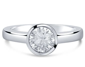 Round Solitaire 1ct Bezel Set Diamond Ring R261