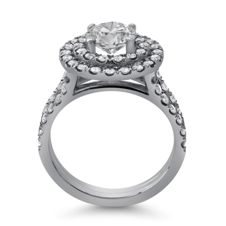 Round cut antique style double halo split shank diamond engagement ring R181 image 4