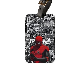 Etiqueta de equipaje de Spiderman, accesorio de viaje de cómic, propiedad de superhéroe, equipo de aventura para fanáticos, regalo para viajeros, regalo de cumpleaños