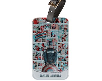 Accesorio de viaje del Capitán América, etiqueta de equipaje de superhéroe, regalo de cómic, etiqueta de aventura, etiqueta de bolso única para fanáticos