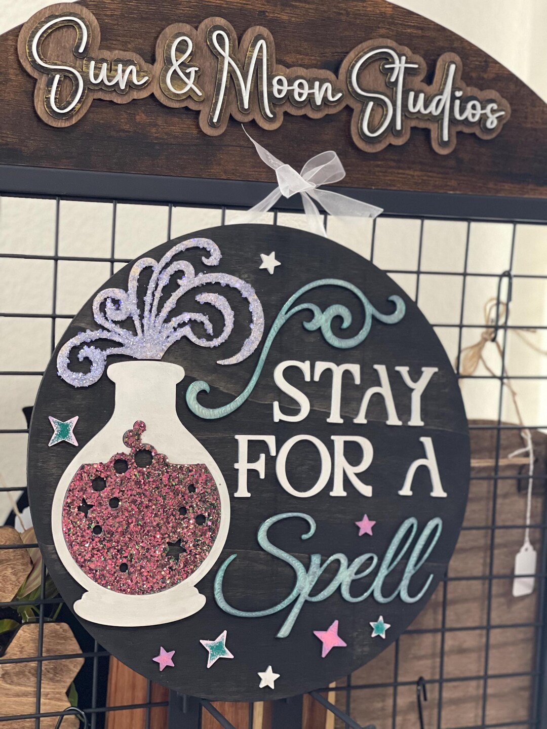 Stay for a Spell Wood Sign Halloween Decor Witchy Potion