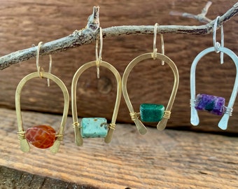 unique metal stone earrings