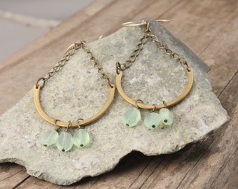 Brass Lucky Horseshoe with Stones Dangling Earrings