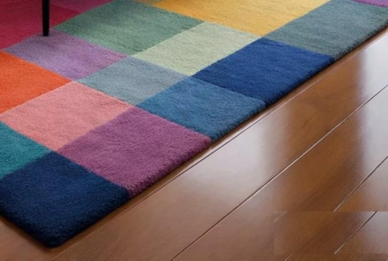 Handmade Wool Area Rug, Colorful Geometric Patchwork Design - Etsy