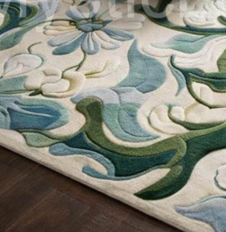 Hand Tufted Wool Floral Area Rug, Botanical Living Room Carpet - Etsy