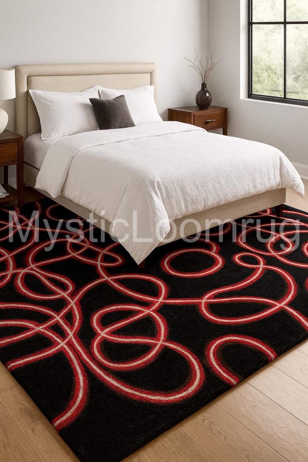 Black and Red Swirl Area Rug, Modern Abstract Design - Etsy