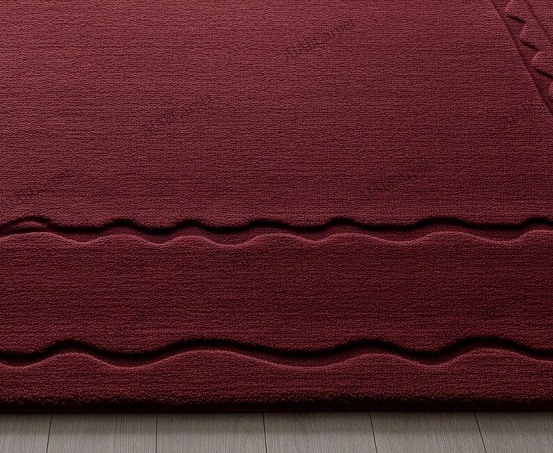 Solid Deep Red Hand Tufted Wavy Border Custom Wool Rug for Living Room ...