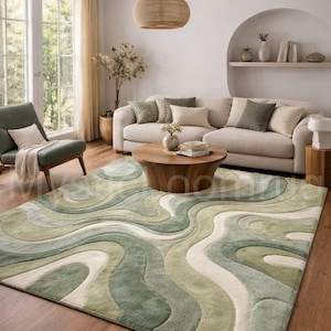 Hand getuftet moosgrüner Teppich, abstrakte Welle Plüschteppich