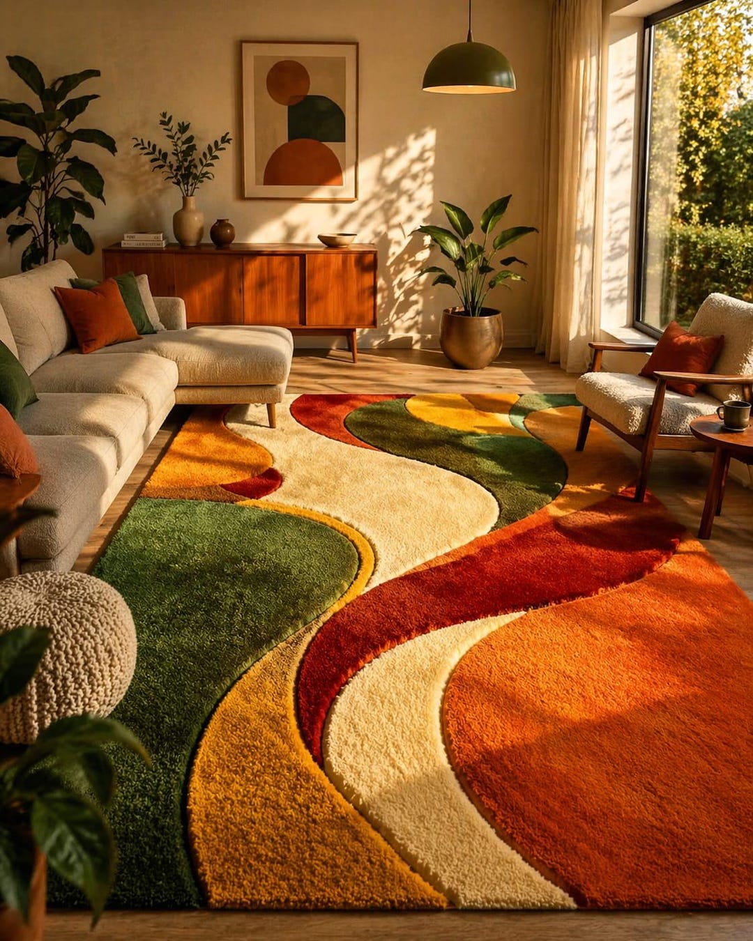 Hand Tufted Wool Rug, Abstract Organic Shape, Earth Tone Living Room ...