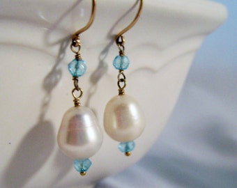 Pearl & Blue Topaz Drops