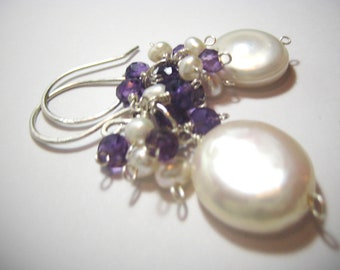 Lux Amethyst & Pearl Coin Pearl Cluster Earrings