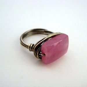 Oxidized Silver and Pink Jade ring