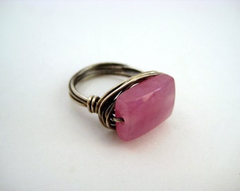 Oxidized Silver and Pink Jade ring