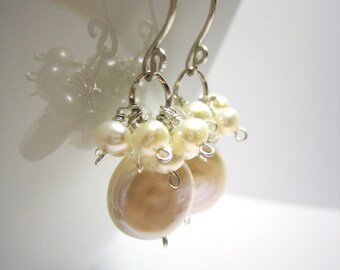 Pearl Coin Pearl Cluster Earrings