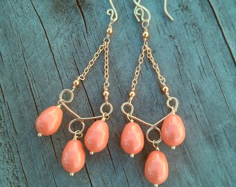 Coral Pearl Chandelier Earrings