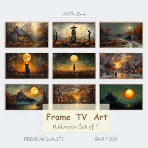 Halloween Frame TV Art Set |Vintage Fall Landscape Paintings | Fall and Spooky Halloween Digital Art| Spooky Street with Pumpkins | TS004