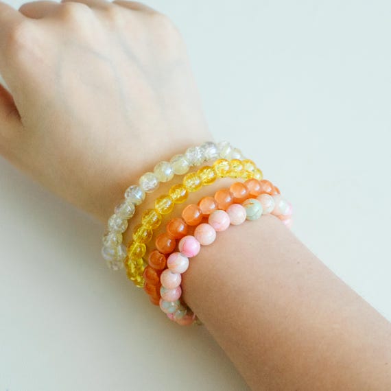 SET OF 4PCS Pastel Colors 8mm Glass Beaded Bracelet,birthday Gift