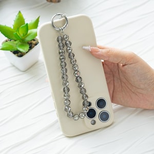 Faceted Grey Crystal Beaded Phone Charm,Phone Chain,Gift Idea