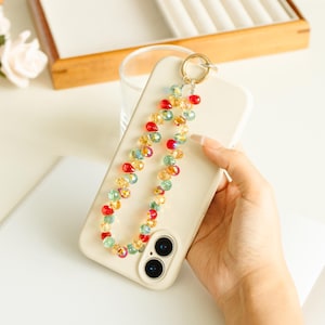Christmas Crystal Beaded Phone Charm: Bow Apple Wrist Bracelet