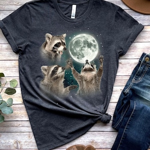 Camiseta vintage de los Tres Mapaches, camiseta retro de la Luna de Mapache, regalos de mapaches, amantes de los mapaches, mapache divertido
