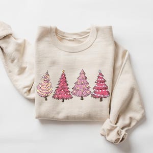 Pink Tree Christmas Sweater, Christmas Crewneck,  Womens Christmas Sweater, Christmas Tree Holiday Sweaters, Winter Sweatshirt