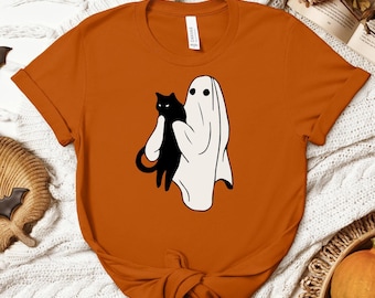 Maglietta di Halloween con gatto fantasma: gatti neri spettrali, regalo per gli amanti dei gatti