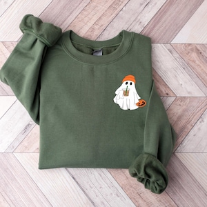 Little Ghost Ice Coffee Sweatshirt, Halloween Shirt, Ghost Sweatshirt, Cute Ghost Shirt