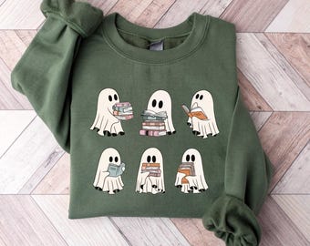 Sweatshirt met spookboeken: leesgrage Halloween-ronde hals
