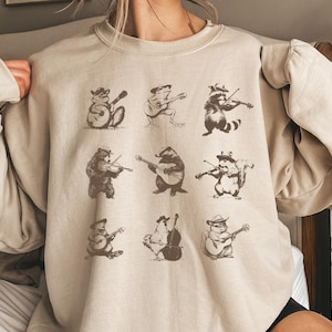 Bluza z nadrukiem Animal Musicians 90s w stylu vintage, koszulki z grafiką retro, zabawne prezenty, szop, miłośnicy szopów, ubrania Y2k