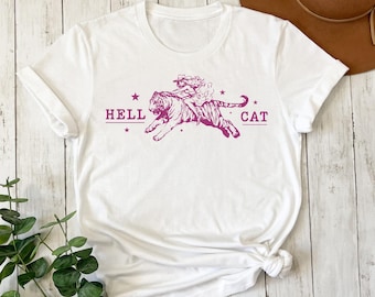 Vintage Cowgirl Hell Cat Shirt, Retro Cowgirl Western Shirt, Wild West Shirt, Aesthetic Tee, Tiger Shirt, Funny Trendy Shirt, Y2k Clothes