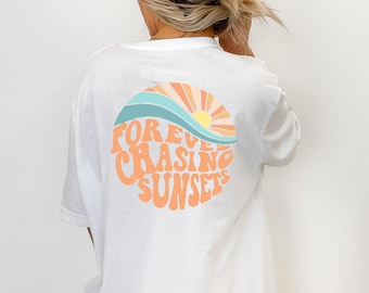 Koszulka z grafiką Forever Chasing Sunset, modna estetyka Y2K