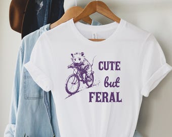 Cute But Feral Retro Raccoon T-Shirt, Vintage Funny Raccoon Graphic T-Shirt, Shirts That Go Hard, Trash Panda Tee, Trendy Y2k