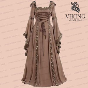 中世のバイキングドレス、ビクトリア朝スタイルのルネッサンスバイキングドレス、コテージコアの美しい長袖バイキングドレス、中世のドレス。